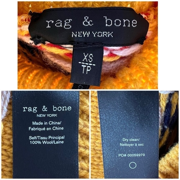 Rag & Bone Willow Fair Isle Wool Turtleneck Sweater in Yellow Size XS - Picture 16 of 16